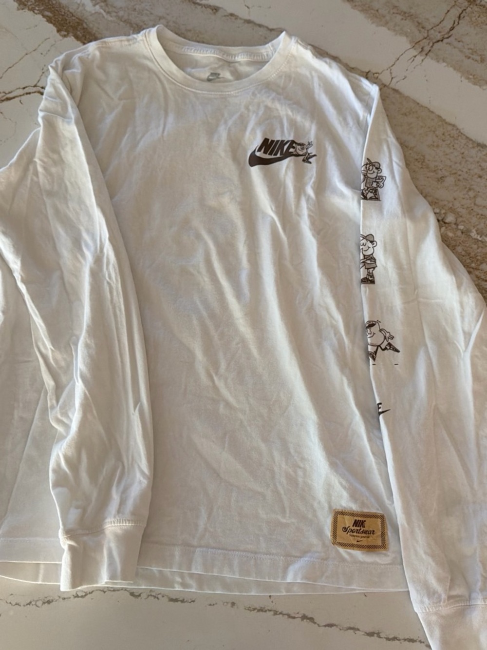 Nike White Long-Sleeve Graphic Tee with Black Logos